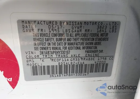 2017 Nissan Sentra S from USA, damaged, VIN 3N1AB7AP8HY330167